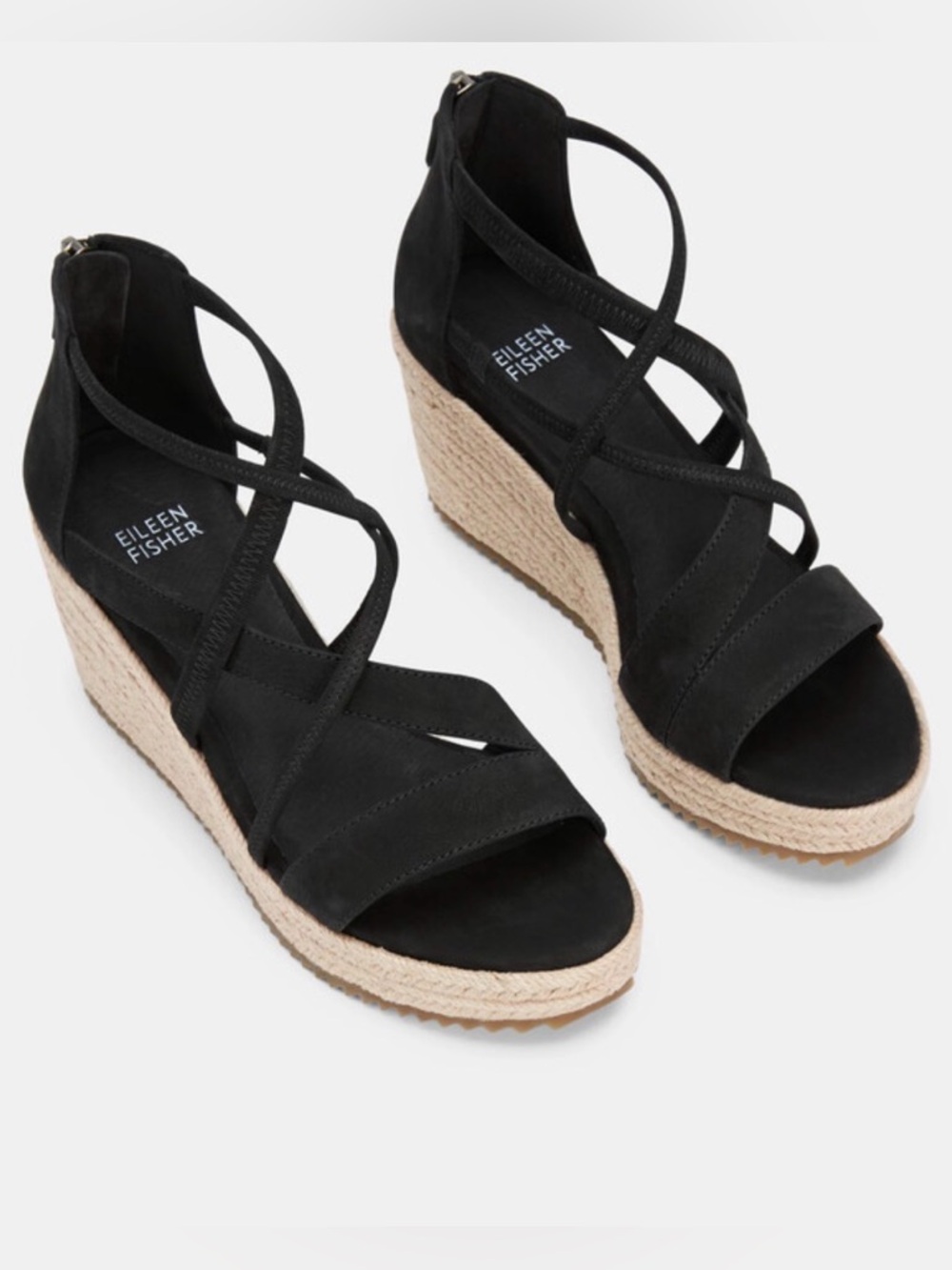 Eileen Fisher $195 Wanda Tumbled Nubuck Espadrille Suede Wedges Platform